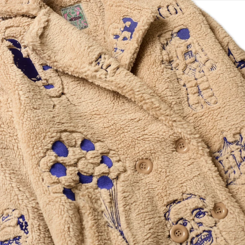 Kidsuper Embroidered Sherpa Fleece Overcoat [Cream]