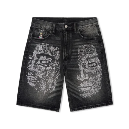 Kidsuper Rhinestone Face Shorts [Washed Black]