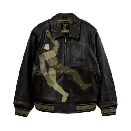 Kidsuper Falling Guy Soft Leather Varsity Jacket [Black]