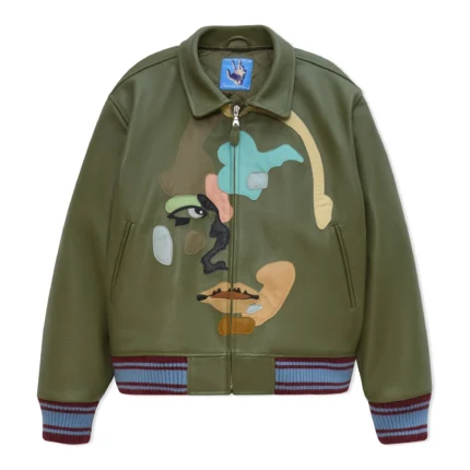 Kidsuper Patchwork Face Leather Varsity Jacket [Green]